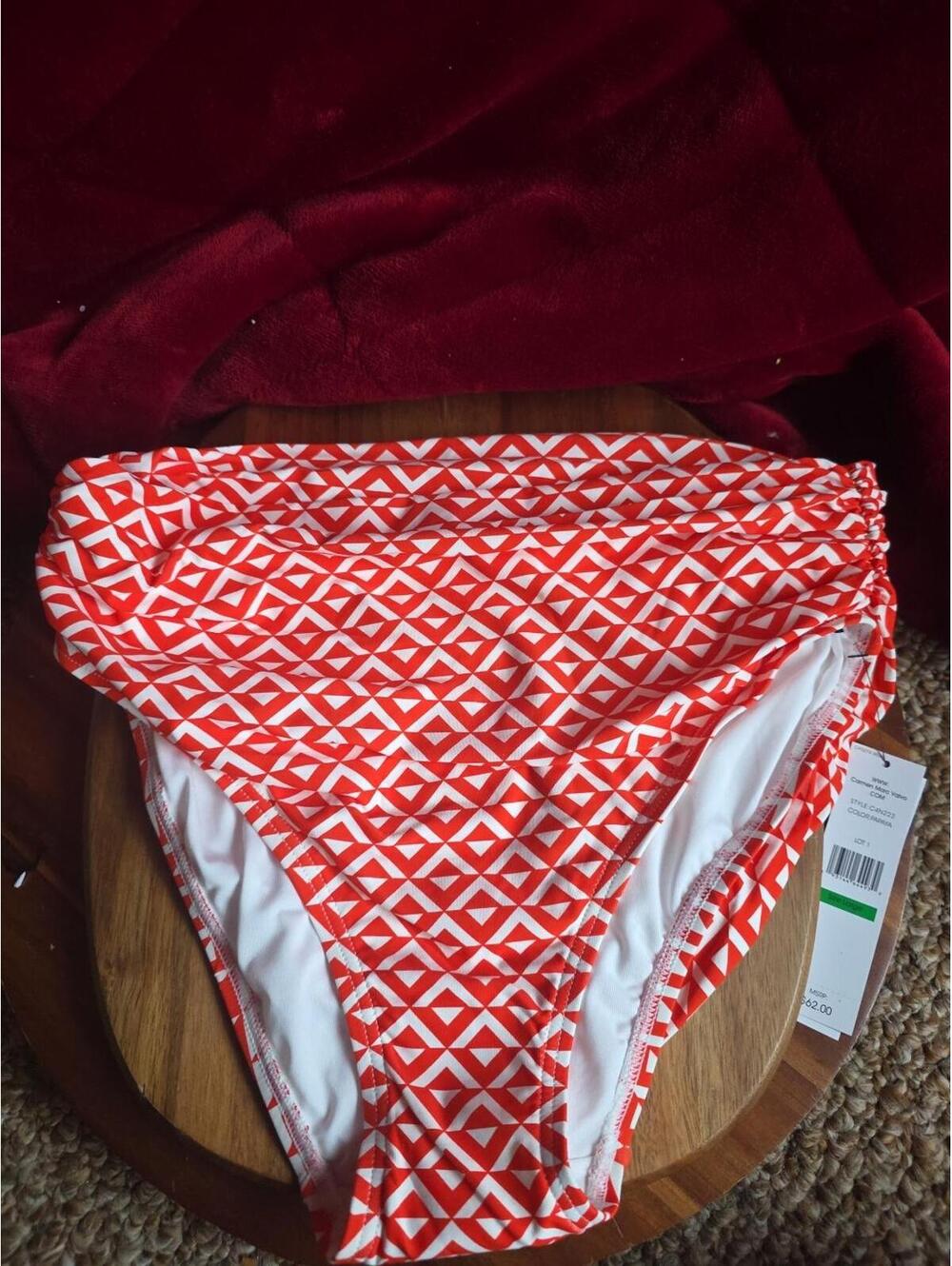 Carmen Marc Valvo Bikini Bottom Women's L Color Papaya NWT GEOMETRIC Retro $62